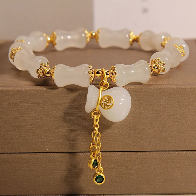 Chinese Ethnic White Jade Lucky Bag Tassel Artistic Simple Bracelet