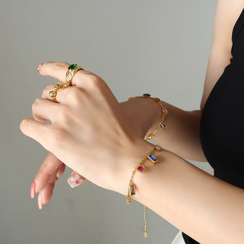 Korean Style Personalized Trendy Niche Popular Colorful Zircon Gold Jewelry Set