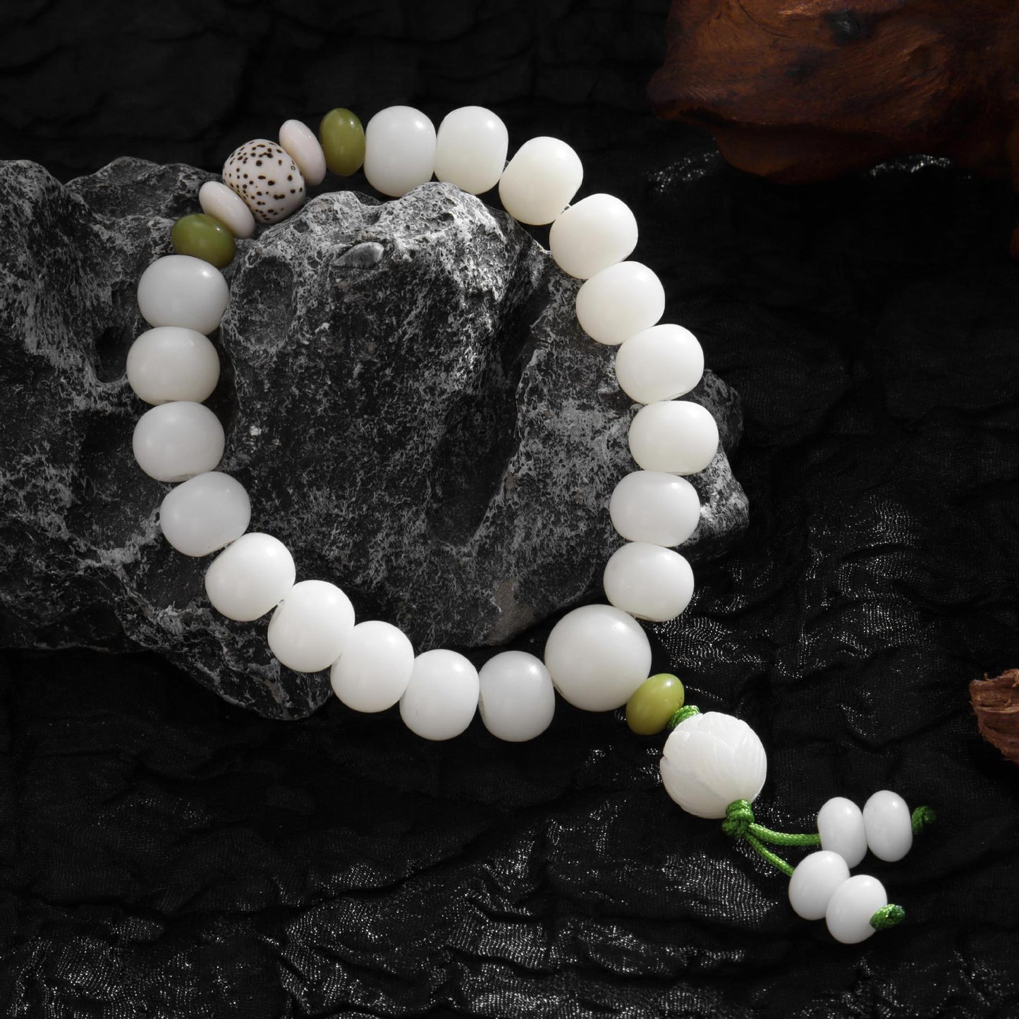 Bodhi White Jade Lotus Buddha Beads Rosary Seed Scenic Spot Bracelet