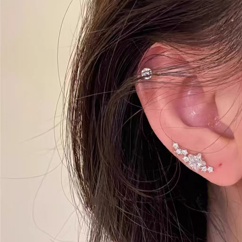 Bunch Of Meteor Zircon Ear Bone Asymmetric Five-pointed Star Screw Earrings