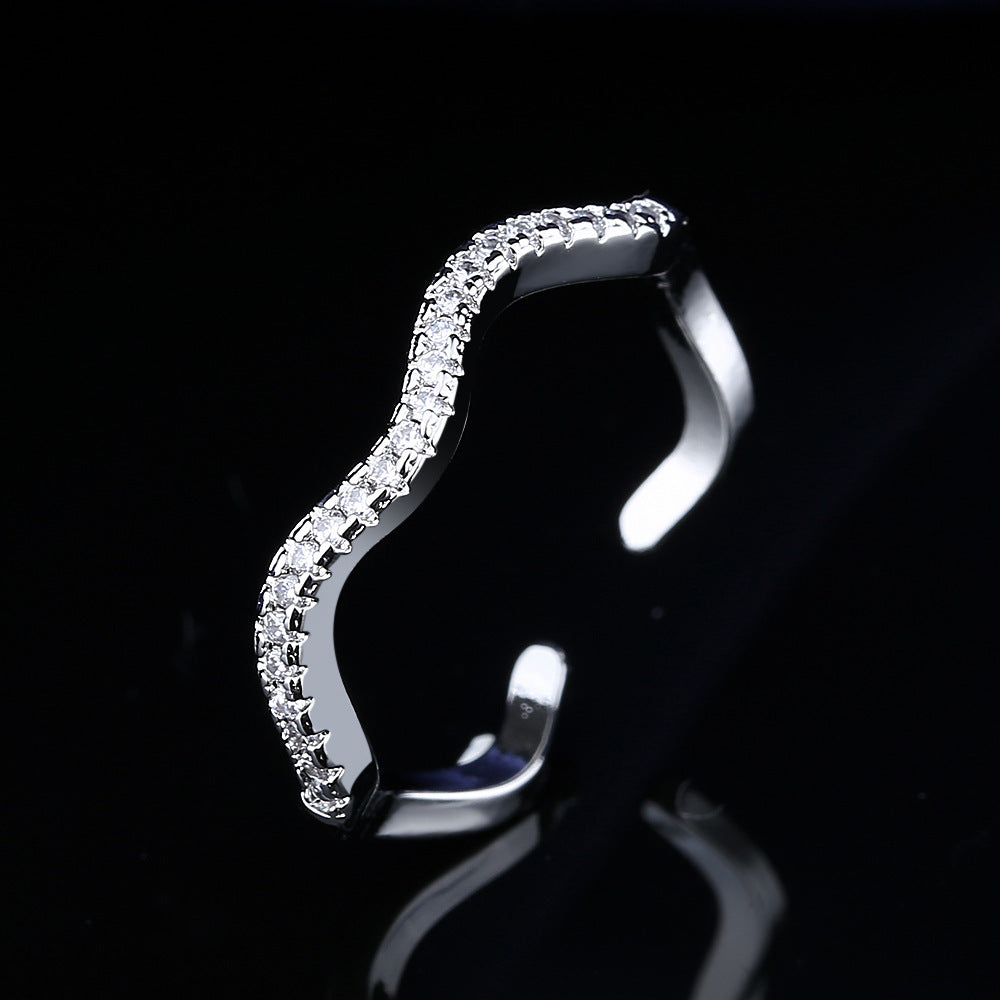 Wave Zircon Wide Female Light Luxury Minority Design High-grade Full Rings