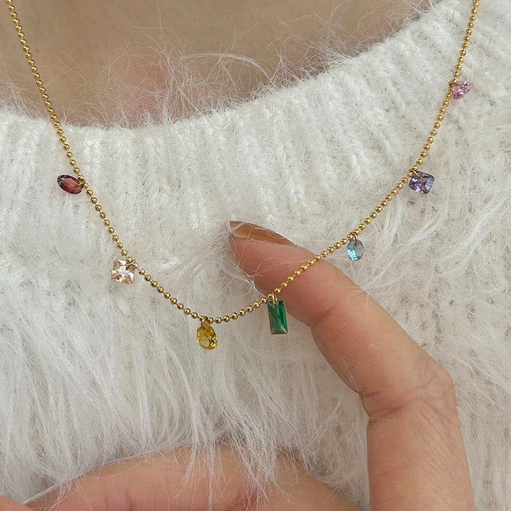 Wild Color Zircon Titanium Steel Niche Advanced Clavicle Chain Simple Necklace