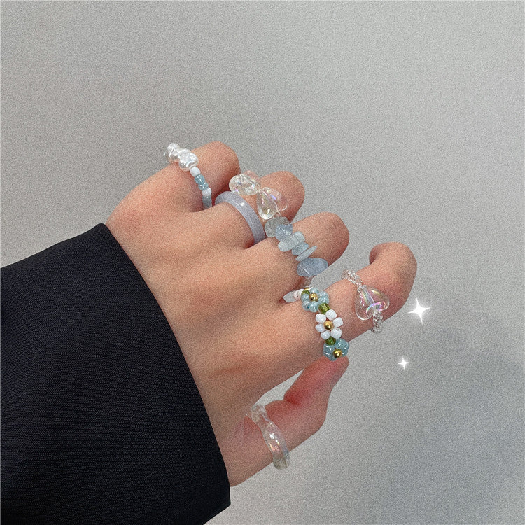 Women's Color Sweet Cream Beaded Handmade Bead Rings