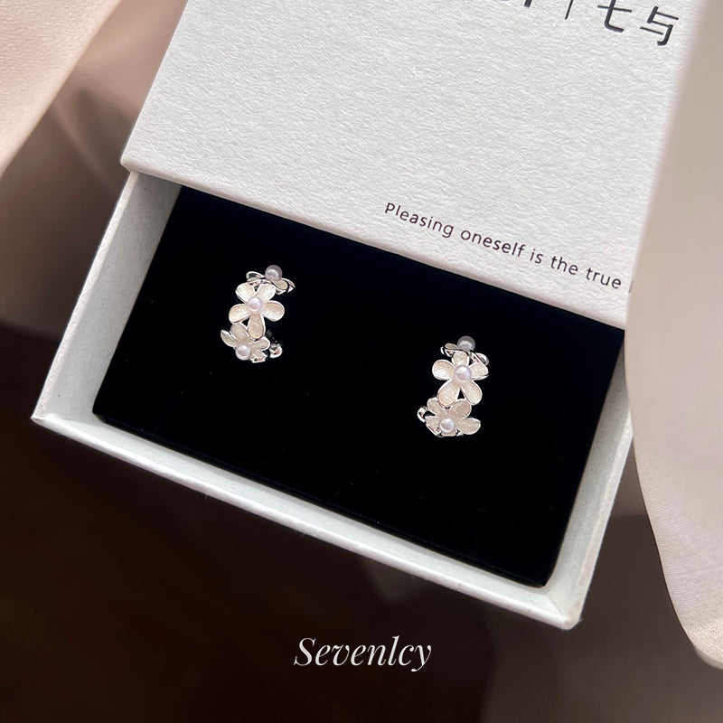 Flower Fairy Beads Light Fine Sparkle Sier Needle Cluster Pearl Earrings