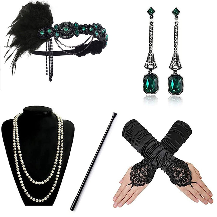 Red Feather Hair Band Masquerade Single Jewelry Set