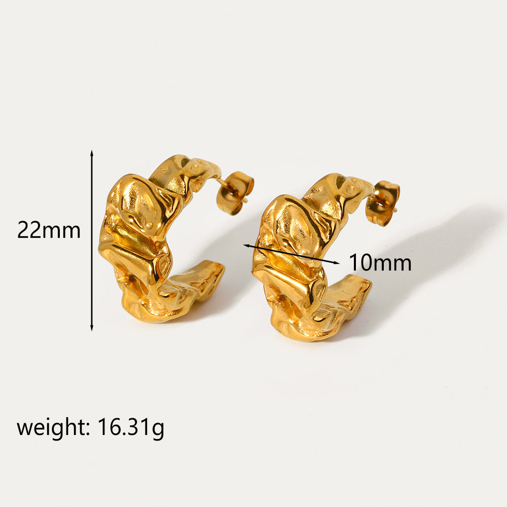 Women's Fashion Gold Stainless Steel Lava Texture Rings