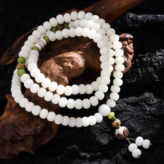 Bodhi White Jade Lotus Buddha Beads Rosary Seed Scenic Spot Bracelet