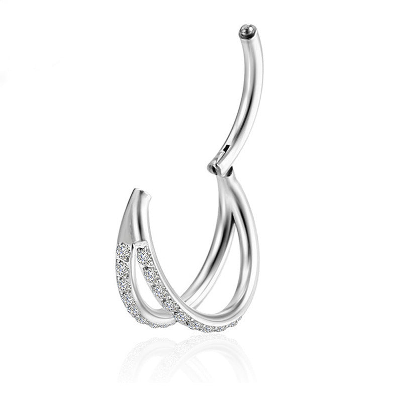Seamless Inlaid Zircon Closed Nose Double Row Human Rings