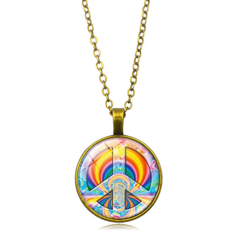 Women's Flower Peace Logo Time Stone For Vintage Necklaces