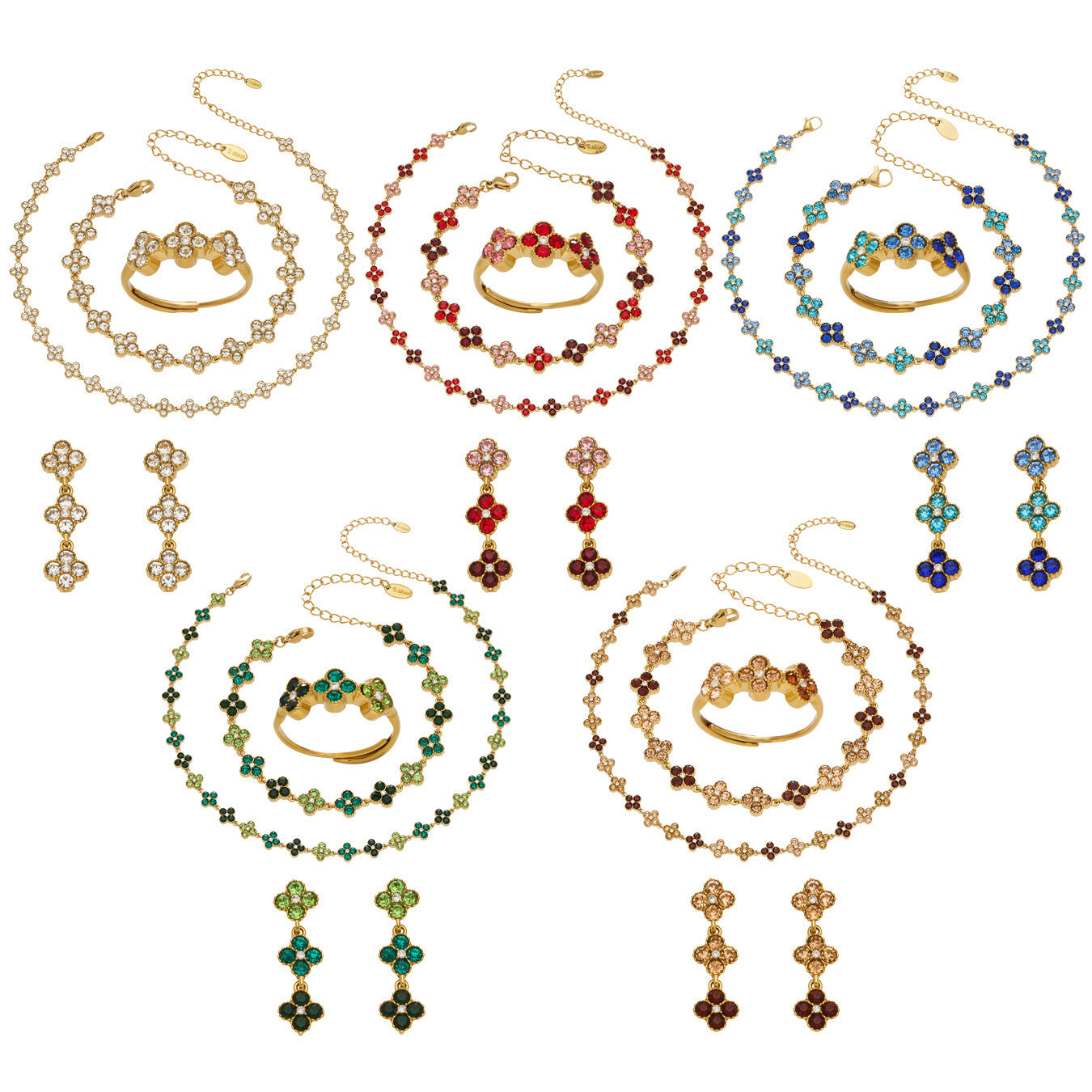 Elegant Color Inlaid Zircon Petal Clover Fashion Lady Jewelry Set