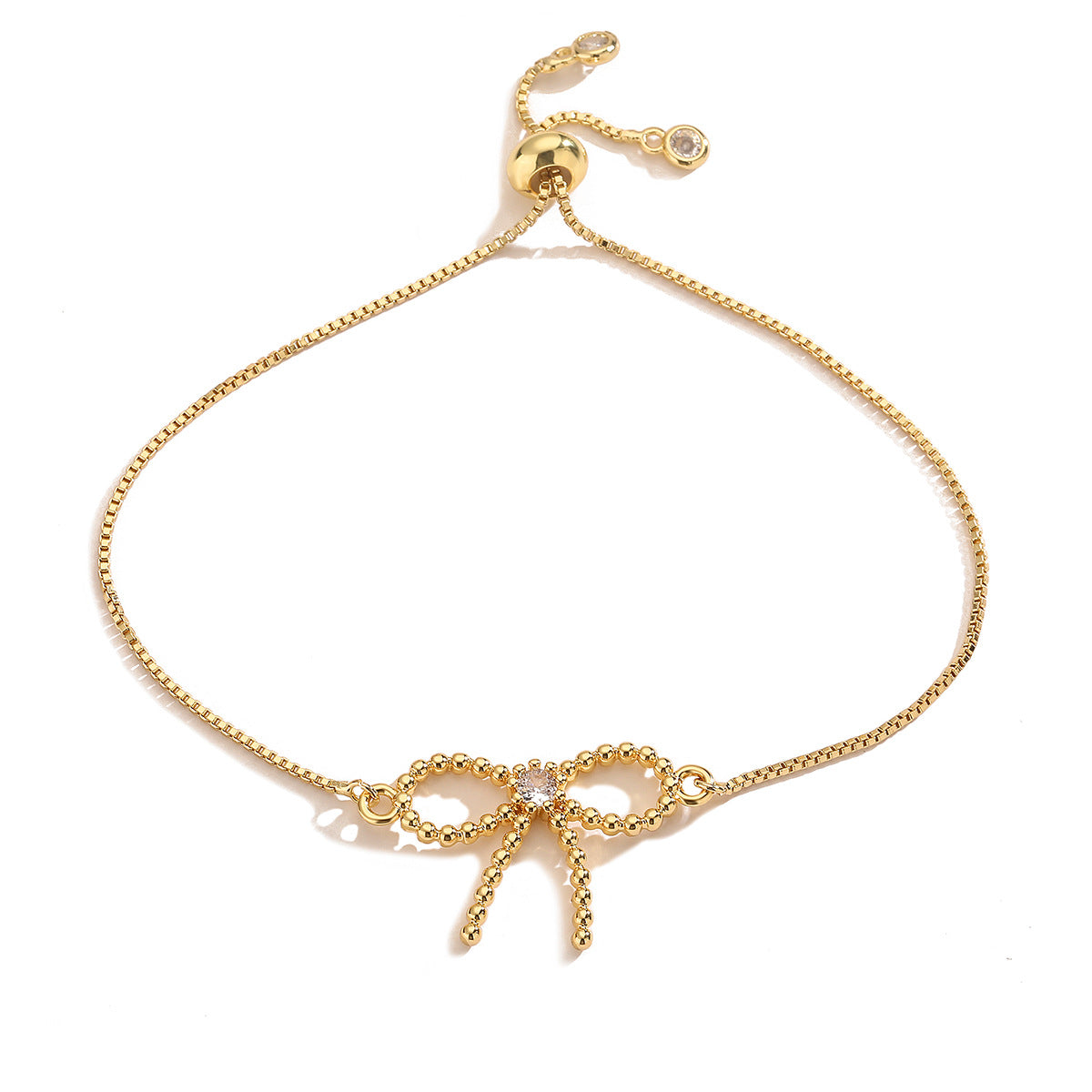 Copper Gold Plated Zircon Bow Charm Bracelets