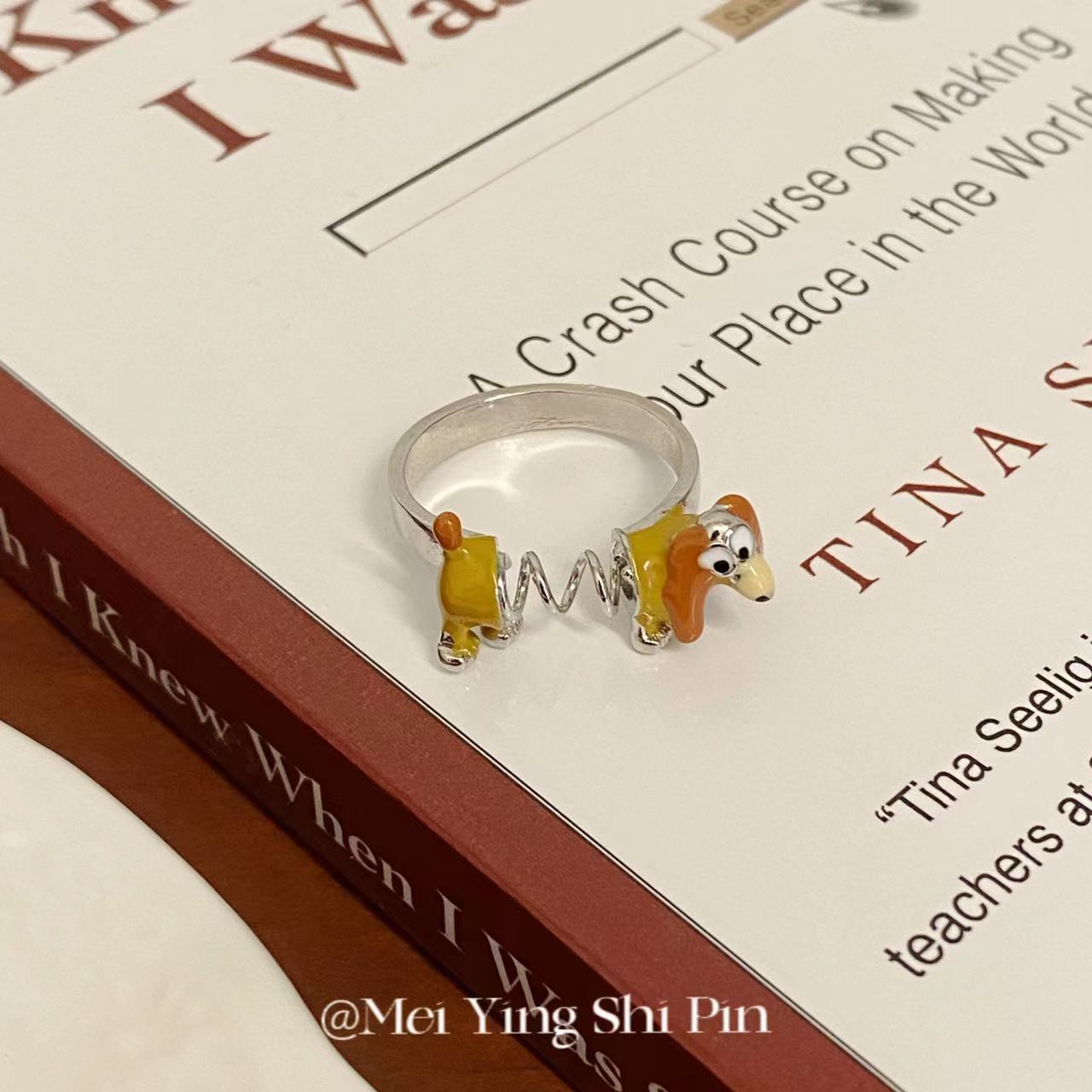 Cute Spring Puppy Funny Niche Design Fashion Open Index Finger Rings