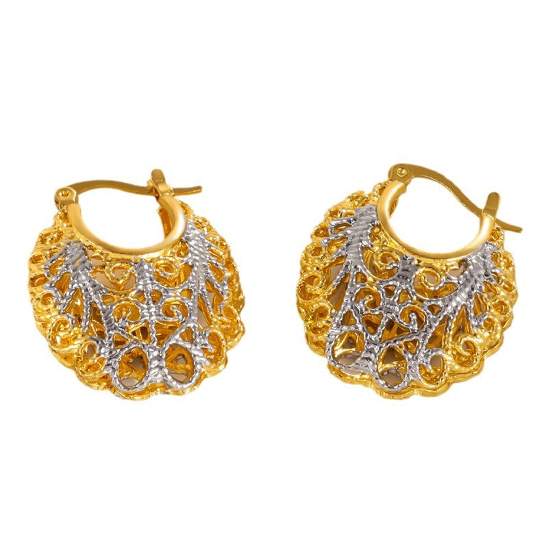 Women's Two-color Small Carved Electroplated Exaggerated Cutout Earrings