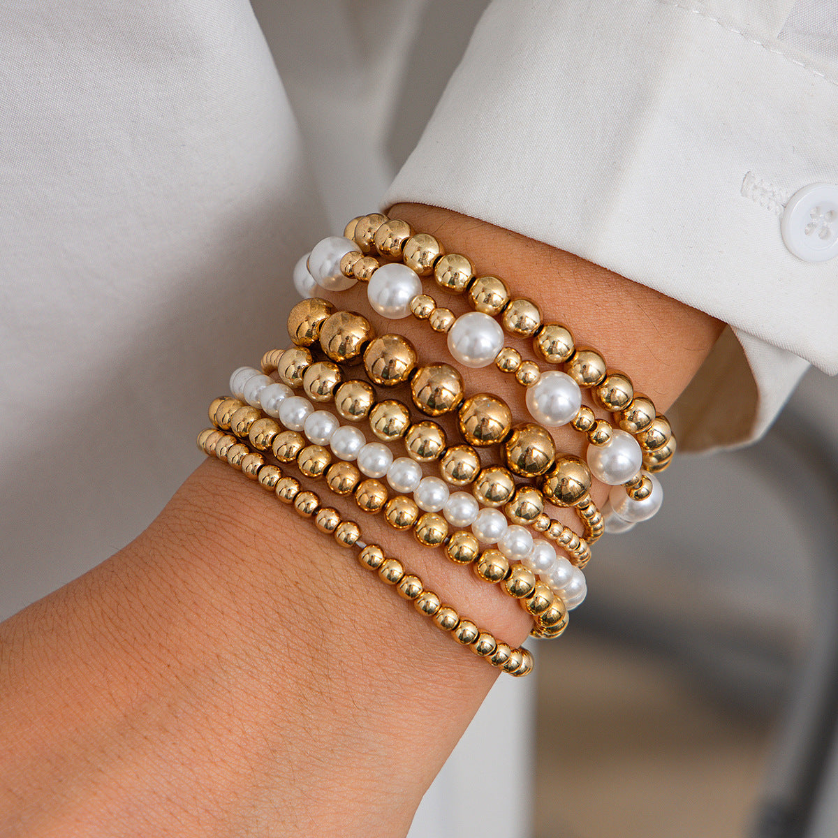 French Beaded Love Simple Imitation Pearl Bracelets