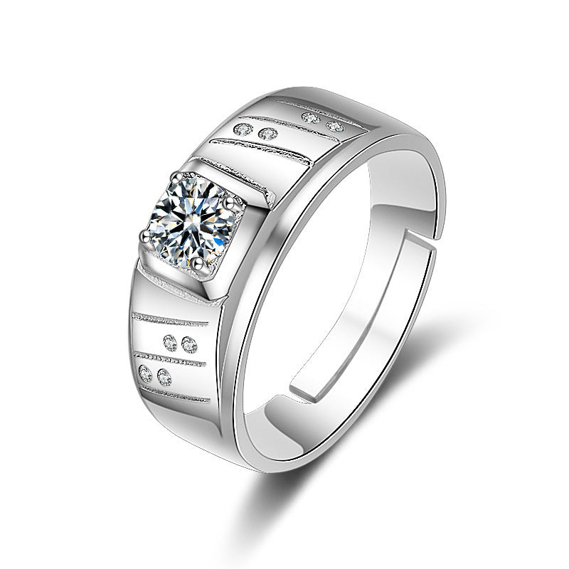 Men's Diamond Single Simulation Karat Wedding Classic Temperament Ring