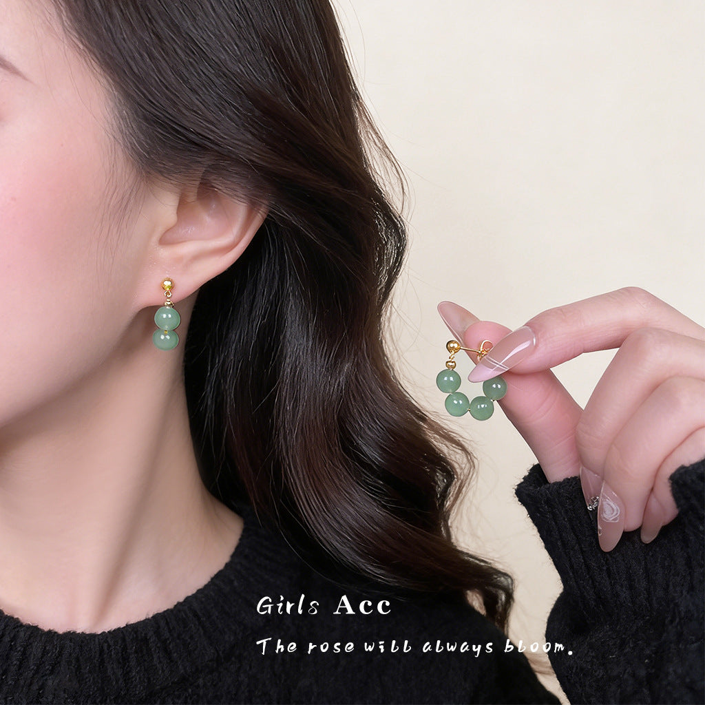 Women's Chinese Style Green Aventurine Artistic Vintage Handmade Ethnic Ancient Clothing Earrings