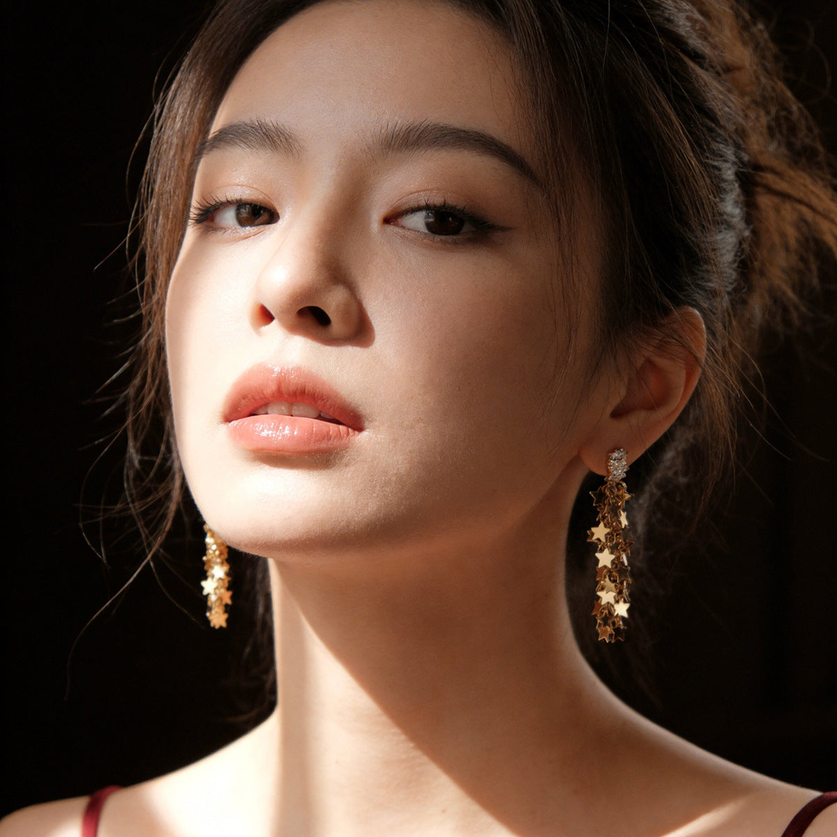 Trendy Inlaid Zirconium Pentagram Long Super Fairy Tassel Stud Earrings