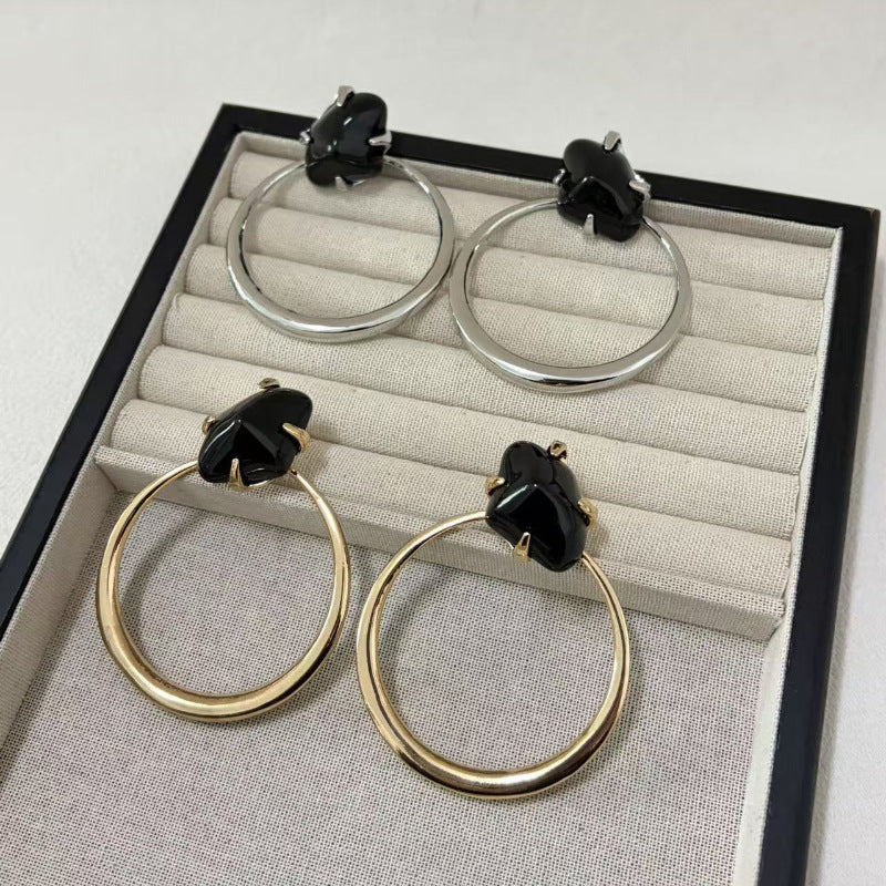 Niche Retro Exaggerated Inlaid Irregular Resin Gem Simple Light Luxury Earrings