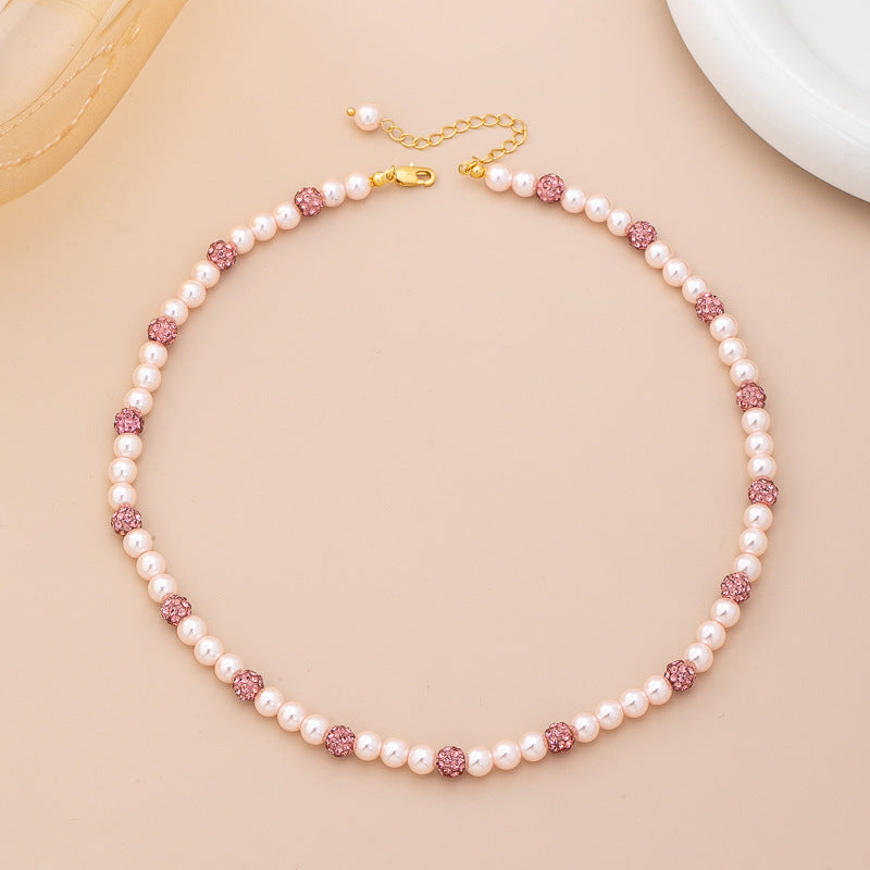 Women's Pink Pearl Imitation Diamond Beaded Light Luxury Versatile Niche Bracelet