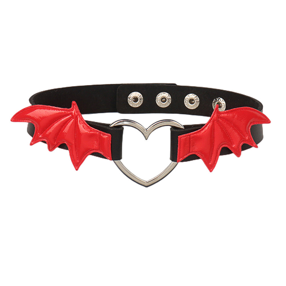 Dark Punk Heart-shaped Wings Leather Contrast Color Collar