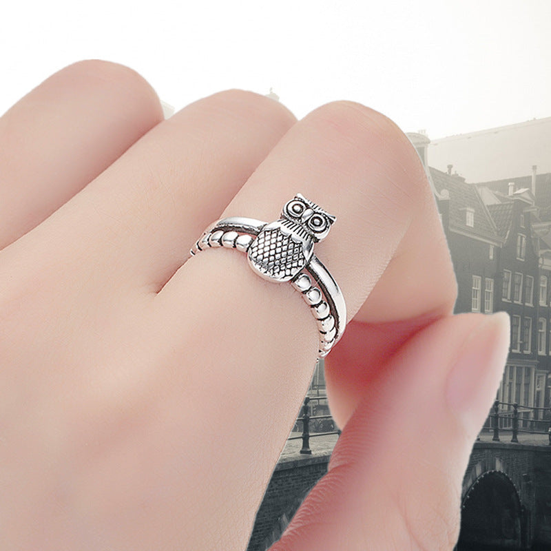 Creativity Retro Distressed Owl Open Female Fashion Rings
