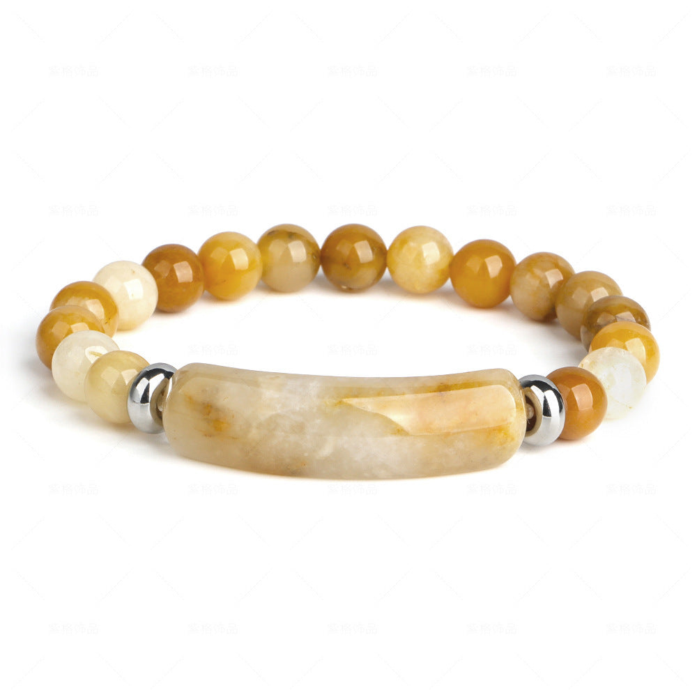 Pink Crystal Green Tiger Eye Rough Stone Simple Bracelet