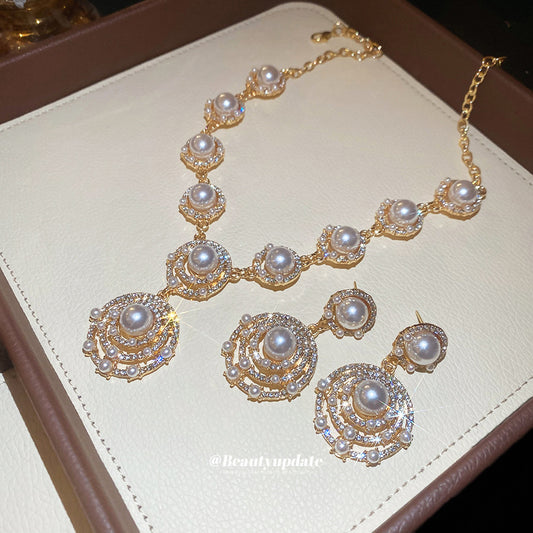 Round Pearl Ear Palace Style Elegant Graceful Light Luxury High Jewelry Set