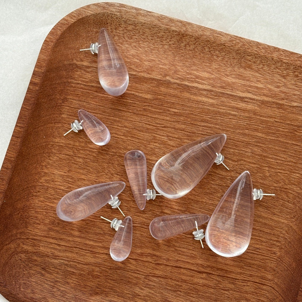 Water Drop Female Niche Commuter Transparent Resin Ball Ear Sier Earrings