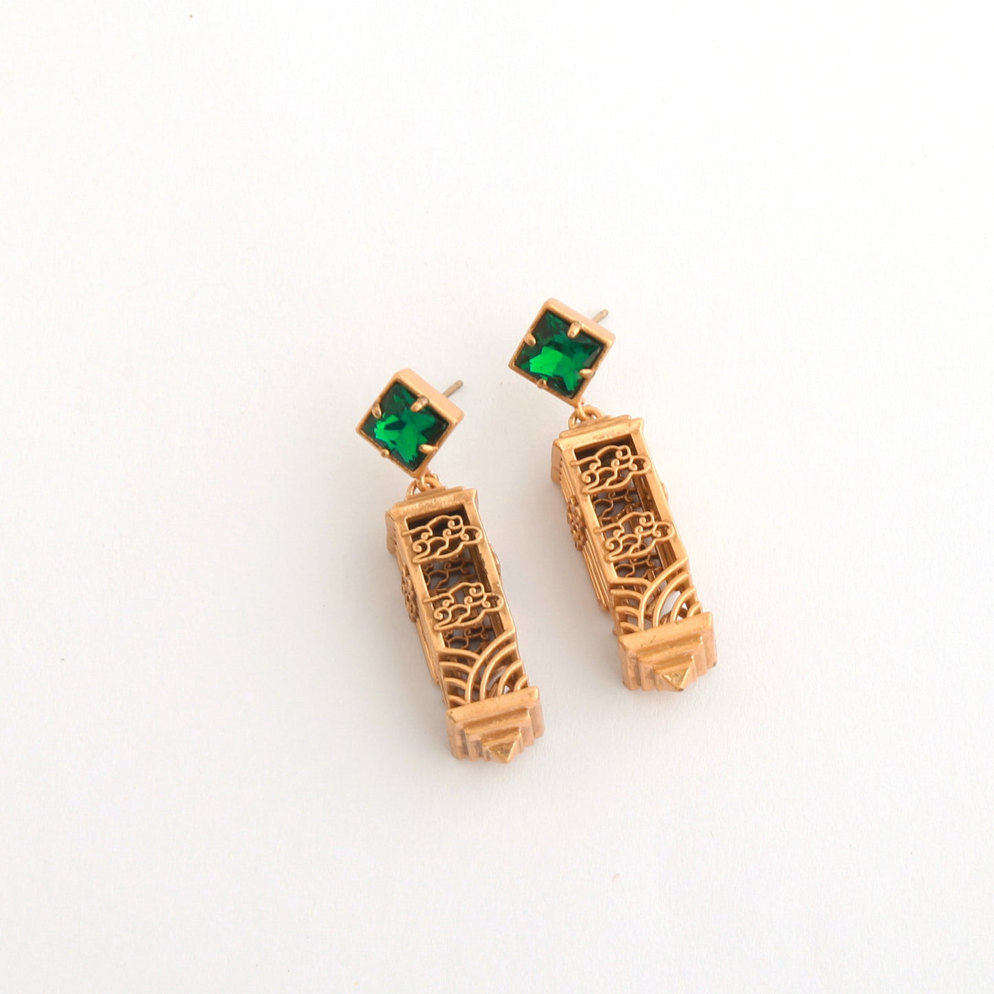 Real Gold Gaanized Enamel Diamond Retro Earrings