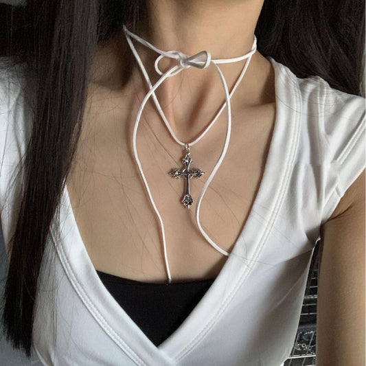 Personality Tether Cross Female Dark High Necklaces