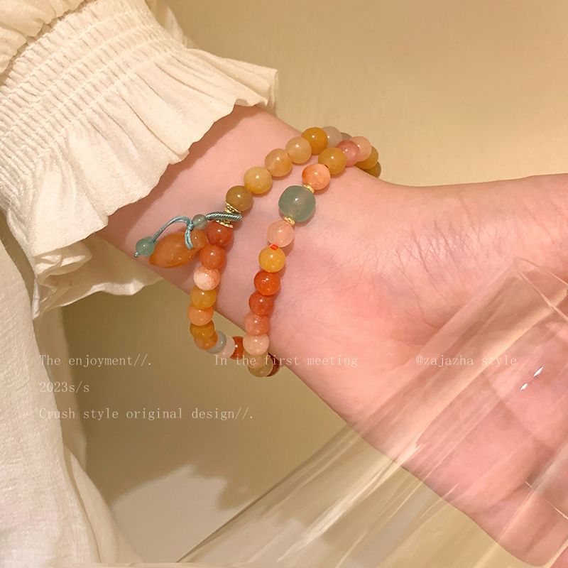 Women's Pumpkin Jade Braided Rope Retro Style Bracelets