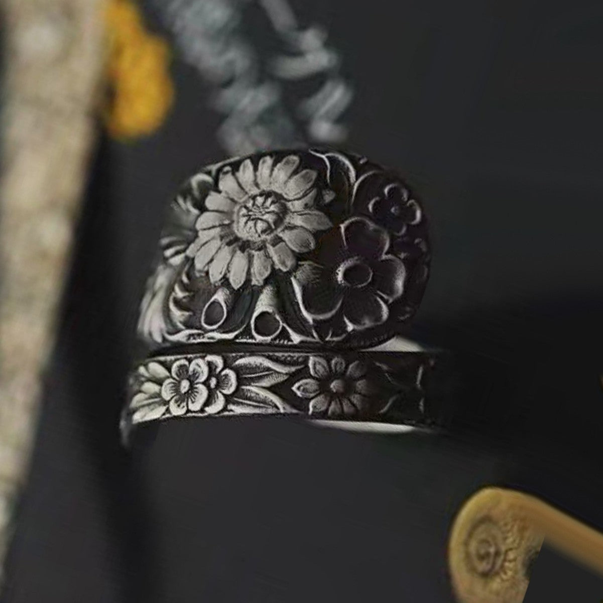Classy Popular Sunflower Vintage Flower Carved Rings