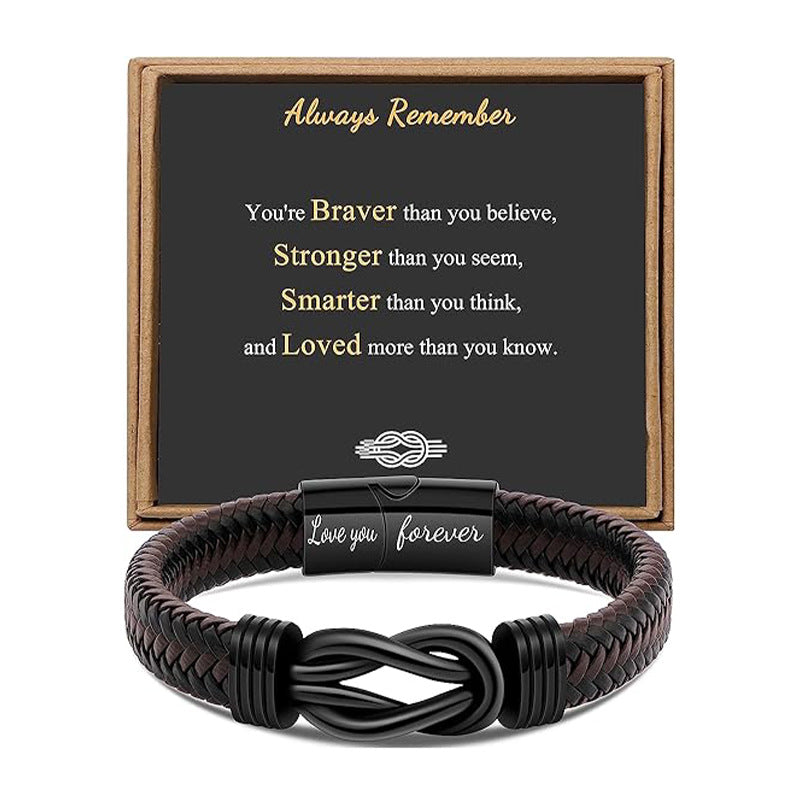 Trendy Leather Stainless Steel Twist Hand-woven Bracelets