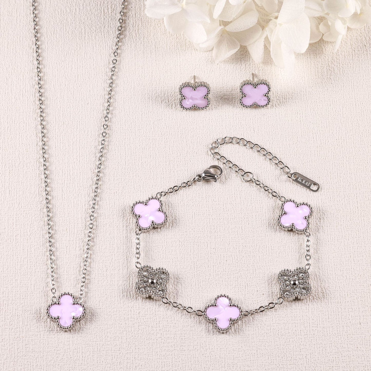 Clover Three-piece Ear Gold Plated Zircon Bracelets