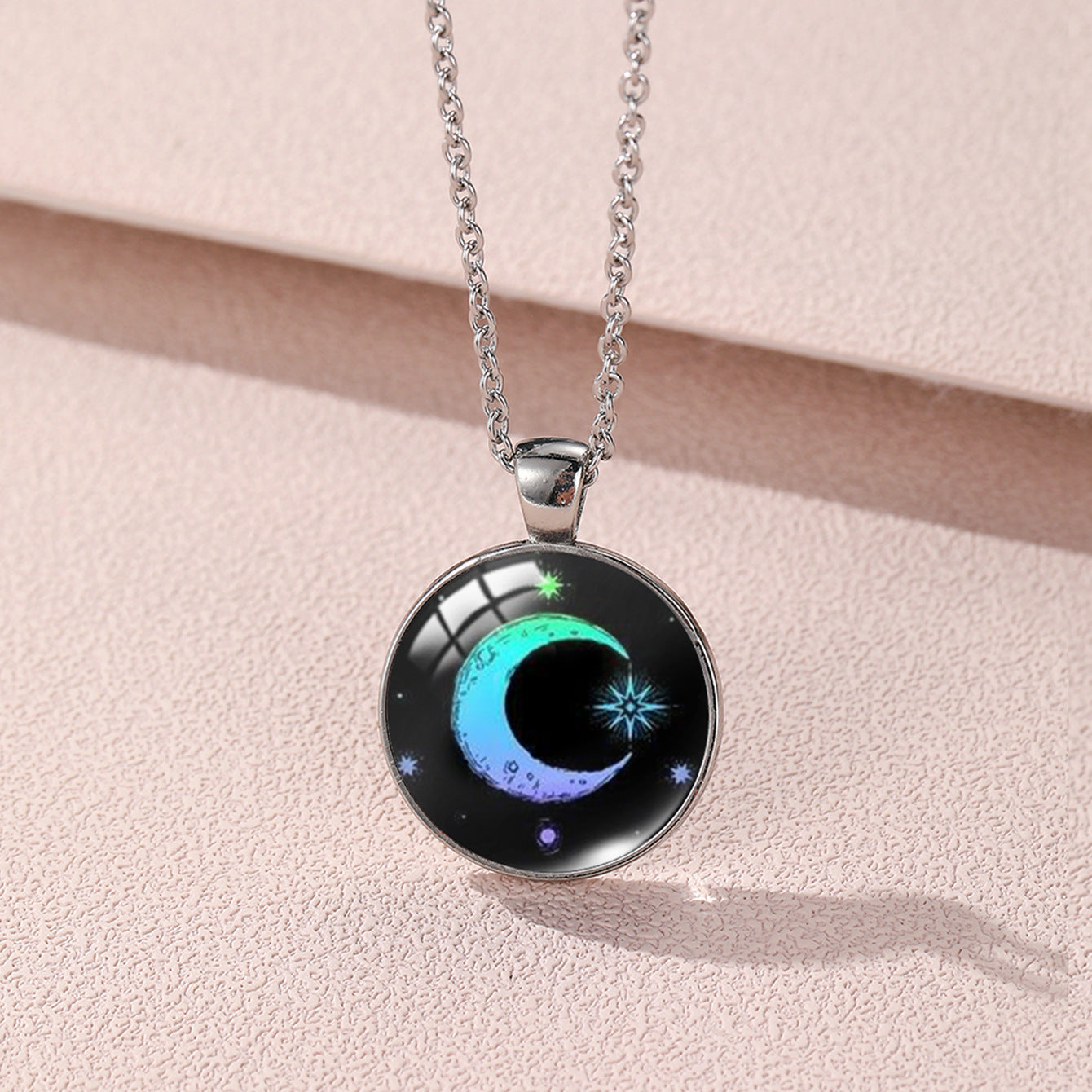 Sun Moon Lovers Couple Star Luminous Time Stone Valentine's Necklace