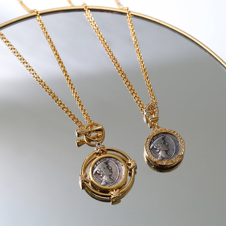 Retro Round Sier Coin Female Simple Trend Chain Necklace