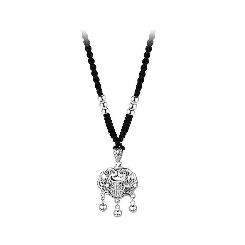 Women's Lock Hand-woven Red Rope Lucky Bell Clavicle Chain Gifts For Necklace