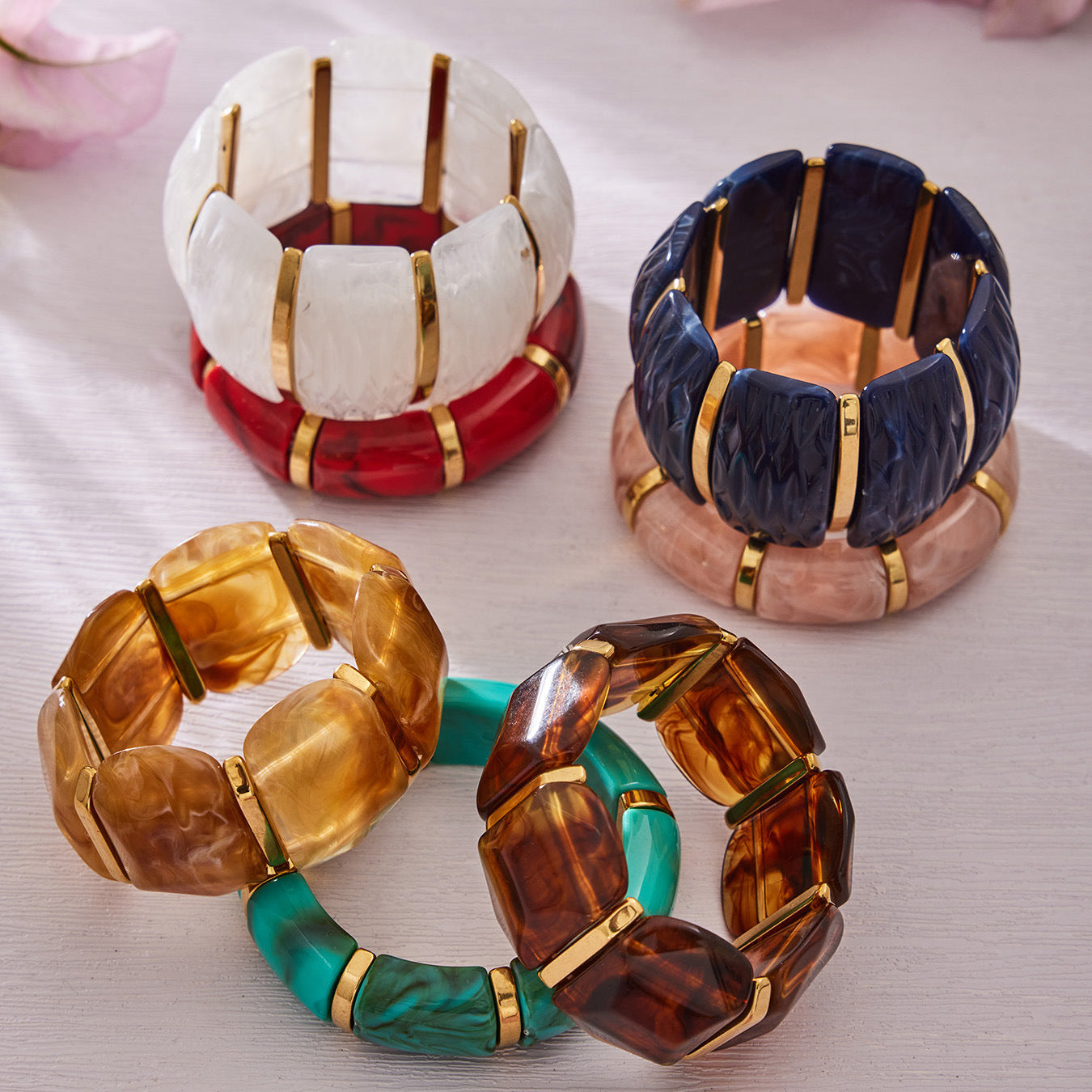 Color Matching Resin Wide Surface Elastic High Texture Fashion Stainless Bracelet
