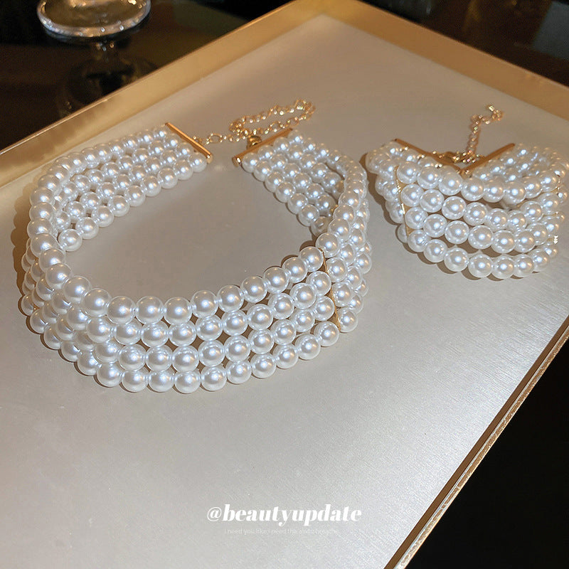 Women's Pearl Side-by-side French Retro Fashion Short Light Luxury Necklaces