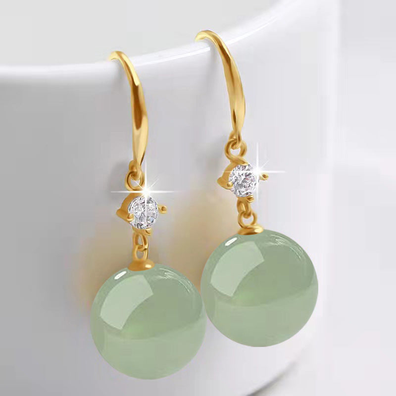 Jade Jasper Female Red Zircon Chalcedony Gem Ear Earrings