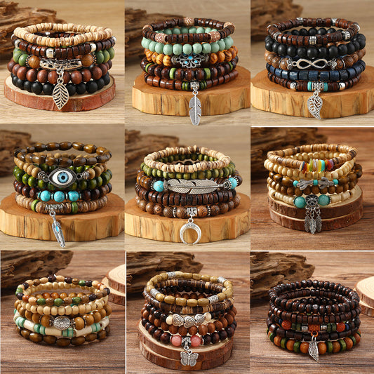 Style Artistic Retro Match Sets Wooden Bracelets