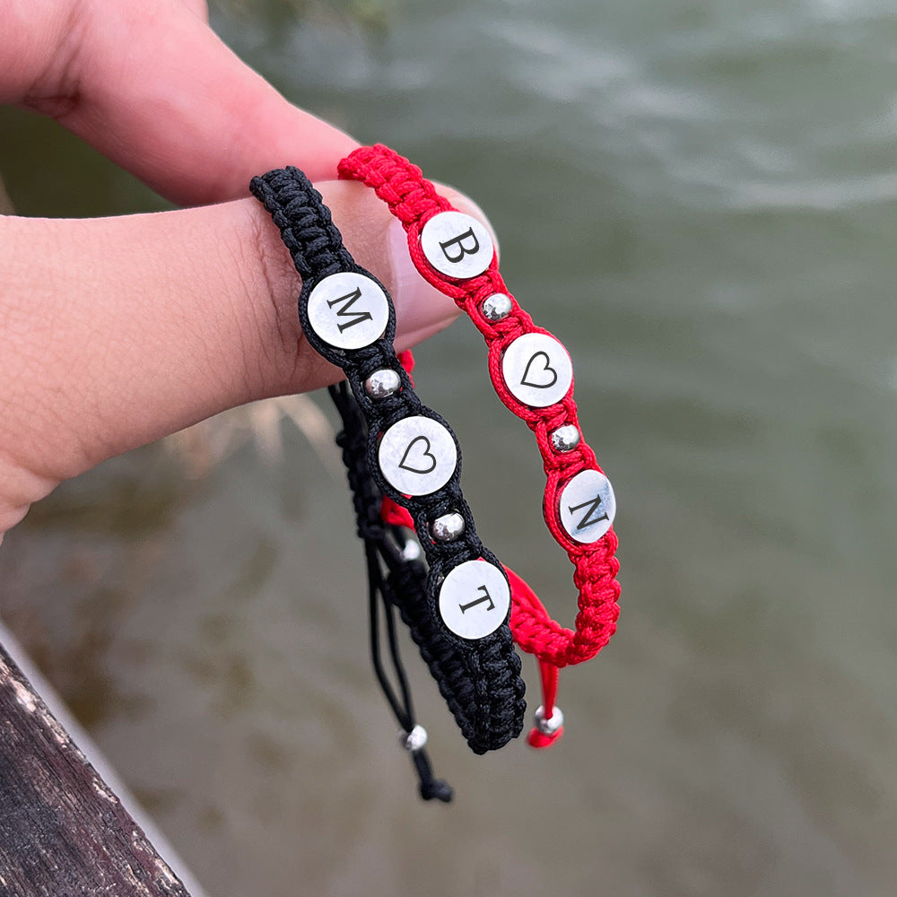 Steel Braided Couple Girlfriends Laser Lettering Sisters Bracelets