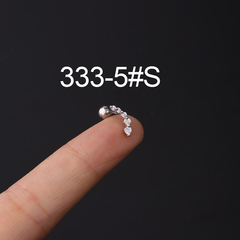 Stainless Steel Piercing Zircon Ear Bone Popular Screw Twist Ball Stud Earrings
