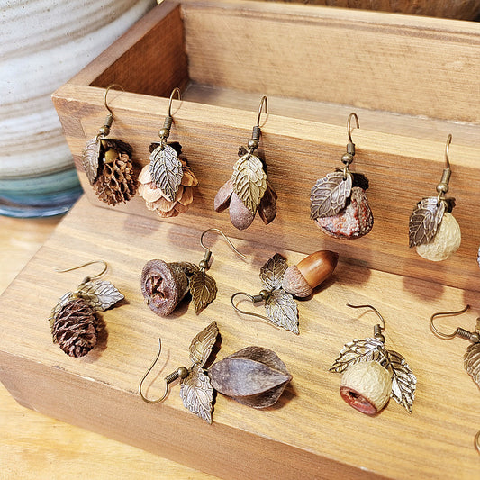 Style Flower Leaf Fruit Creative Long Wooden Natural Earrings