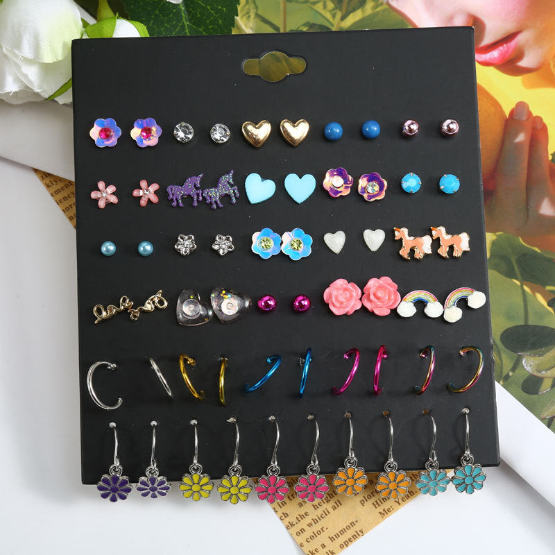 Floret Pearl Resin Unicorn Rainbow Alloy Earrings