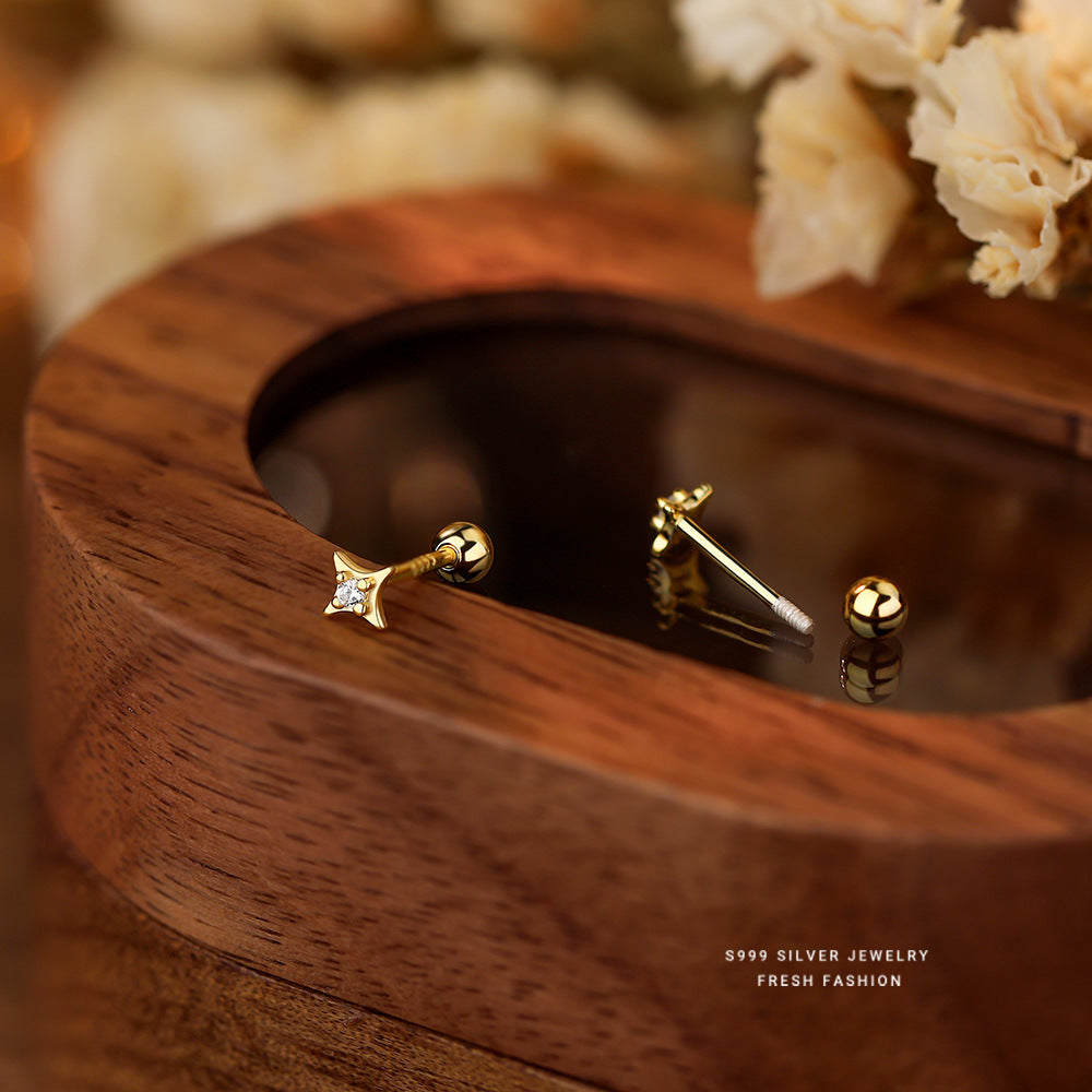 Women's Star Ear Sterling Sier Square Simple Earrings