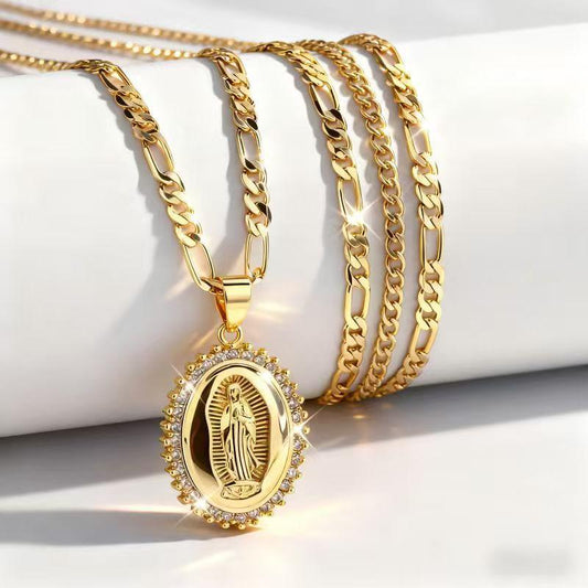 Women's Inlaid Zircon Virgin Mary Vintage Bohemian Necklace