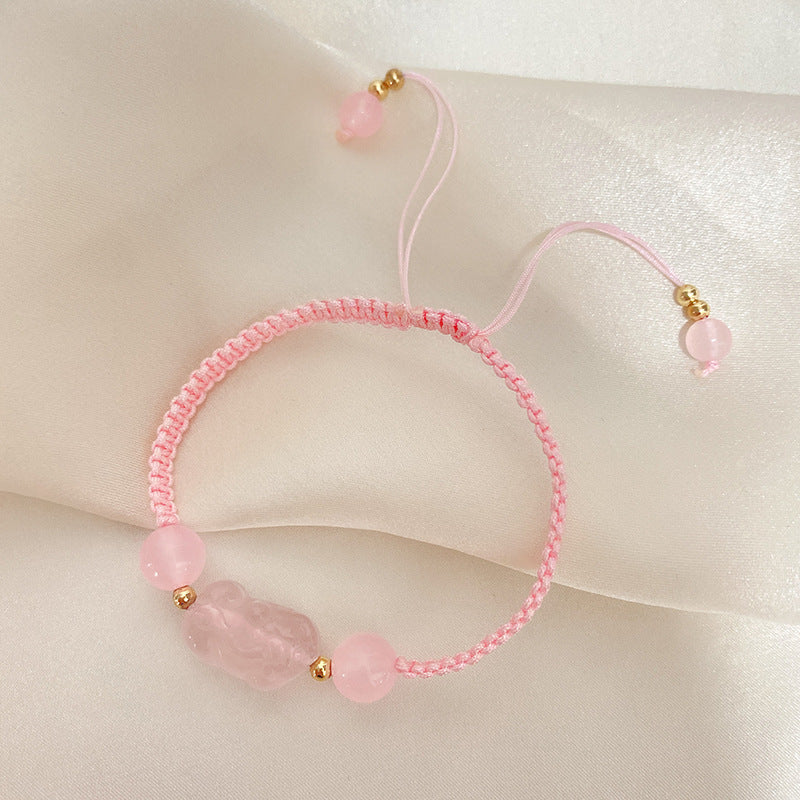 Crystal Green Strawberry Pi Hand Woven Rope Original Life Bracelet