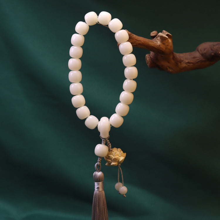 Women's & Men's Corypha Jade Bodhi Root Old Barrel Beads Flexible Tassel Boxwood Bracelet