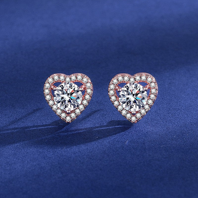 Moissanite Ear Female With Hearts Sterling Earrings